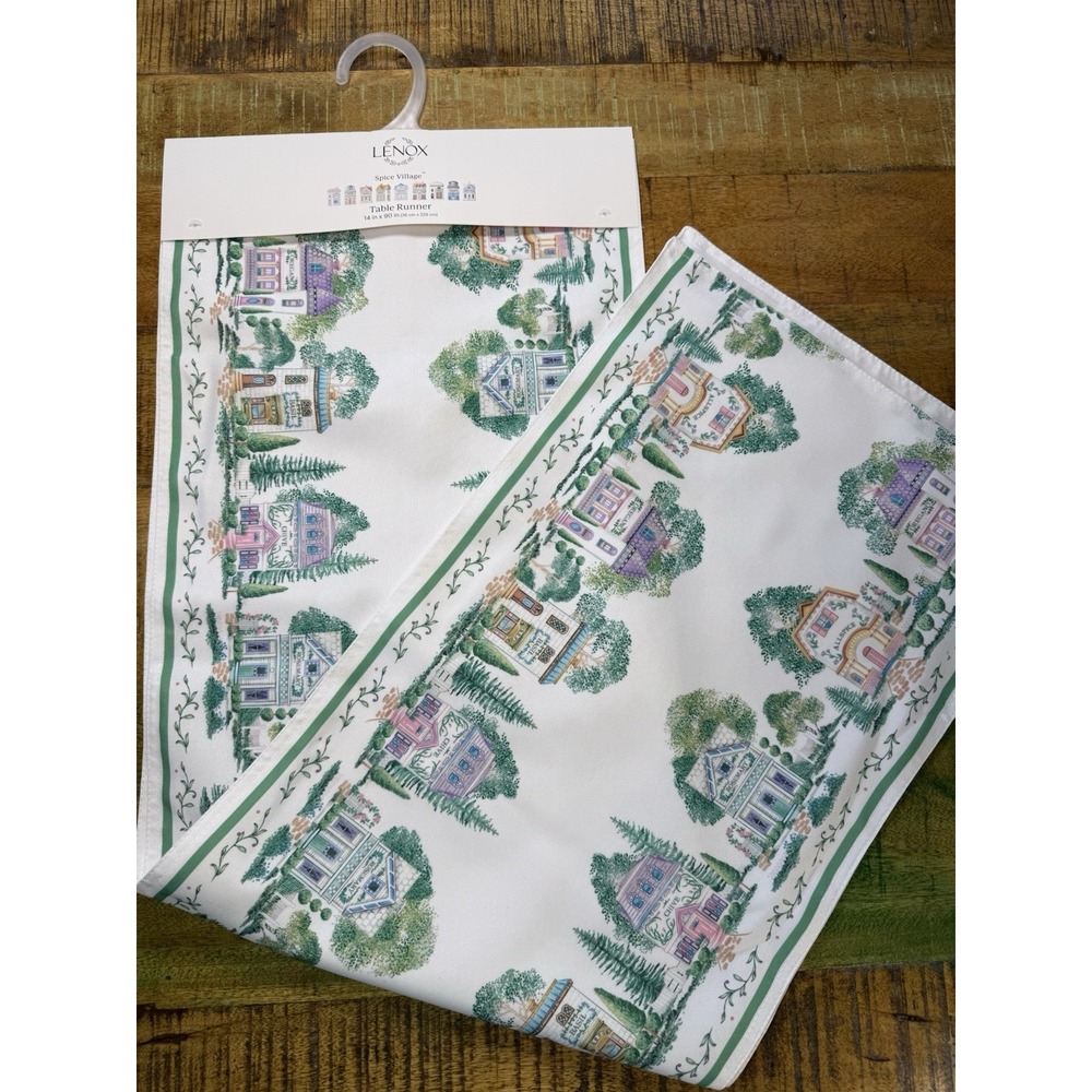 Lenox Spice Village White Pastel Table Runner 14 in X 90 in Cottagecore NEW Tags